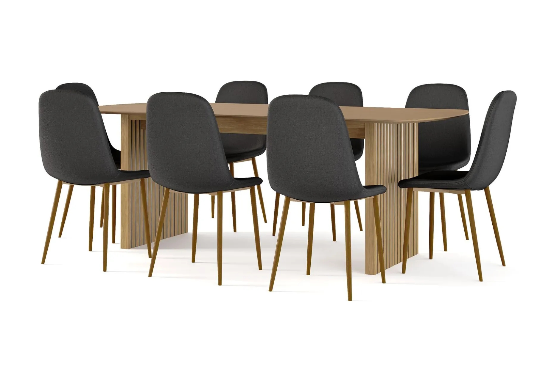 Richeto spisebord 210 cm eik + 8 stk. Nibe stol svart med eikeben