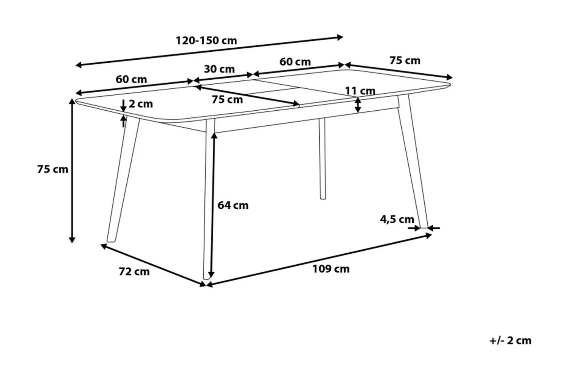 Rolman Spisebord Sammenleggbart 120-150x75 cm