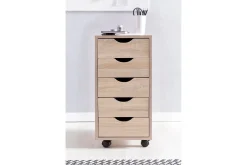 Rullecontainer Wohnling 5 skuffer foliert sponplate med hjul, moderne stil Sonoma