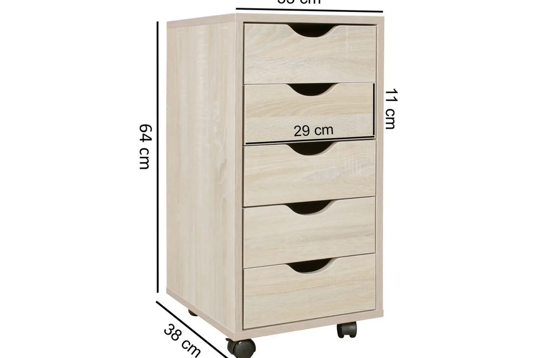 Rullecontainer Wohnling 5 skuffer foliert sponplate med hjul, moderne stil Sonoma