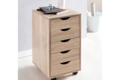 Rullecontainer Wohnling 5 skuffer foliert sponplate med hjul, moderne stil Sonoma