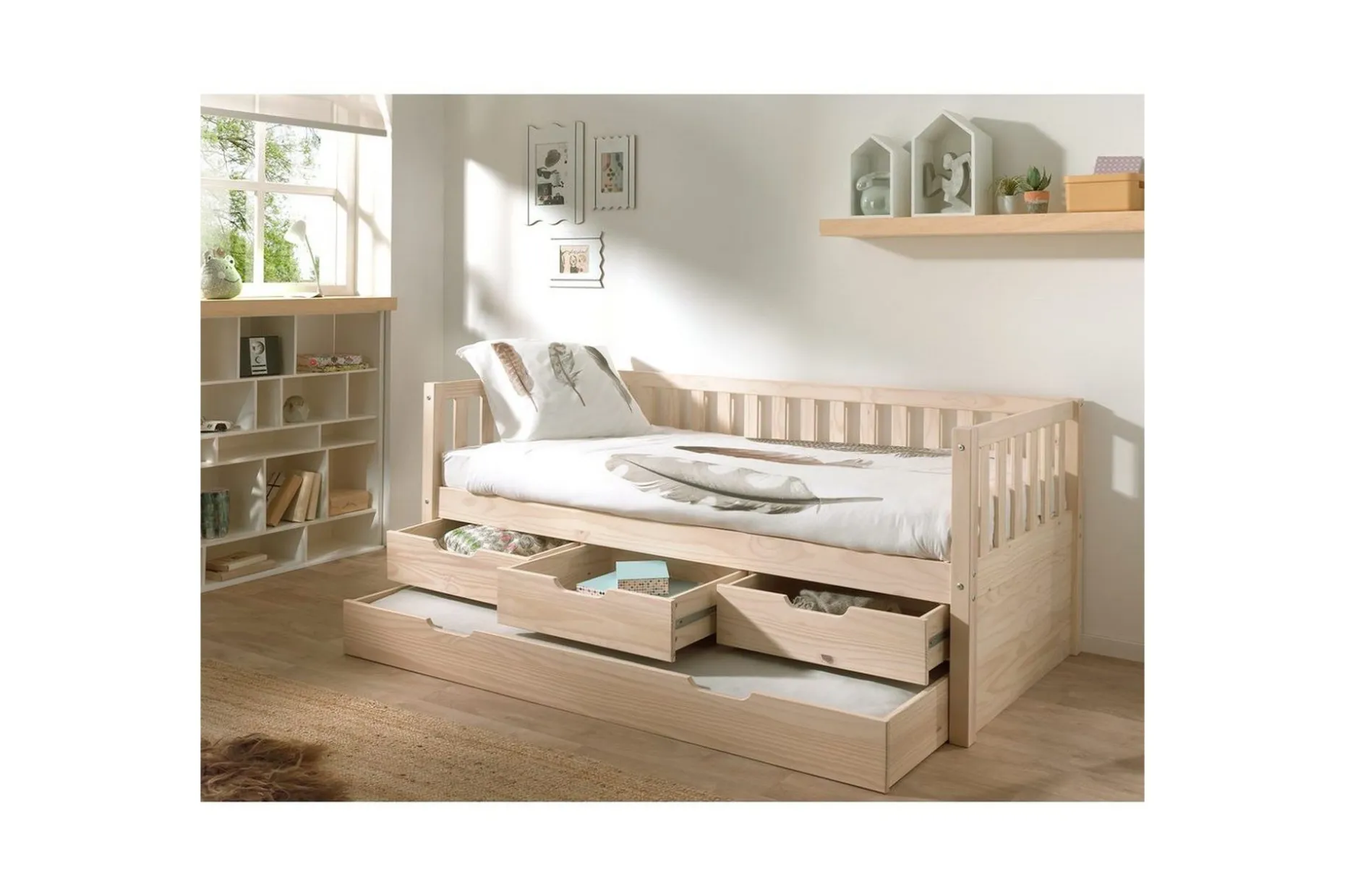 Seng Fritz med 3 skuffer og underbed Naturlig