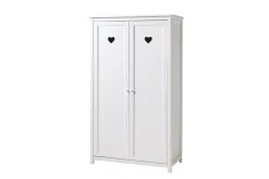 Seng med lamellbunn nattbord garderobe tekstilsett Amori Hvit