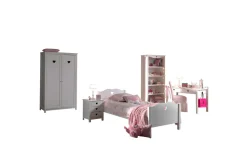 Seng med nattbord garderobe skrivebord bokhylle Amori Hvit 2-dørs