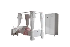 Seng med nattbord garderobe tekstilsett Amori Hvit