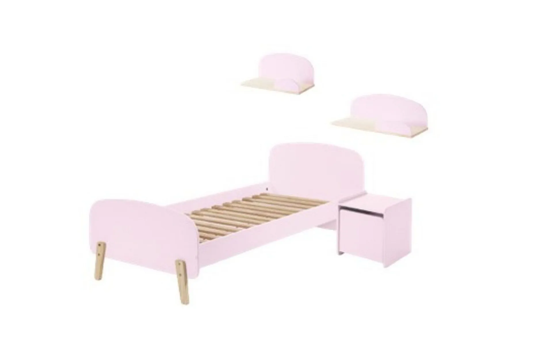 Seng med nattbord Vegghyller Kiddy Rosa
