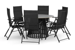 Sensi utendørs spisegruppe 120 cm med 6 regulerbare stoler