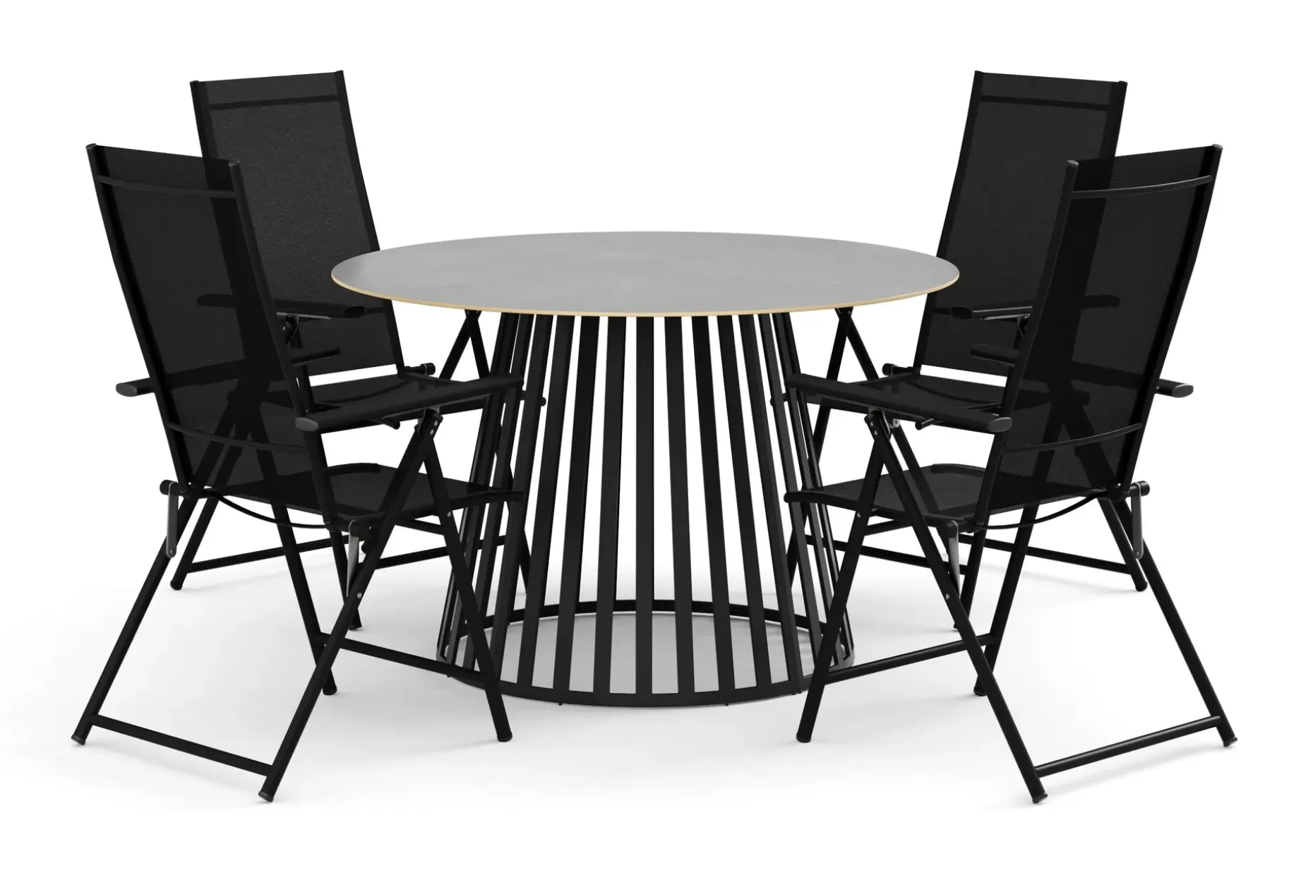 Sensi utendørs spisegruppe 120 cm med 4 Sanna regulerbare stoler