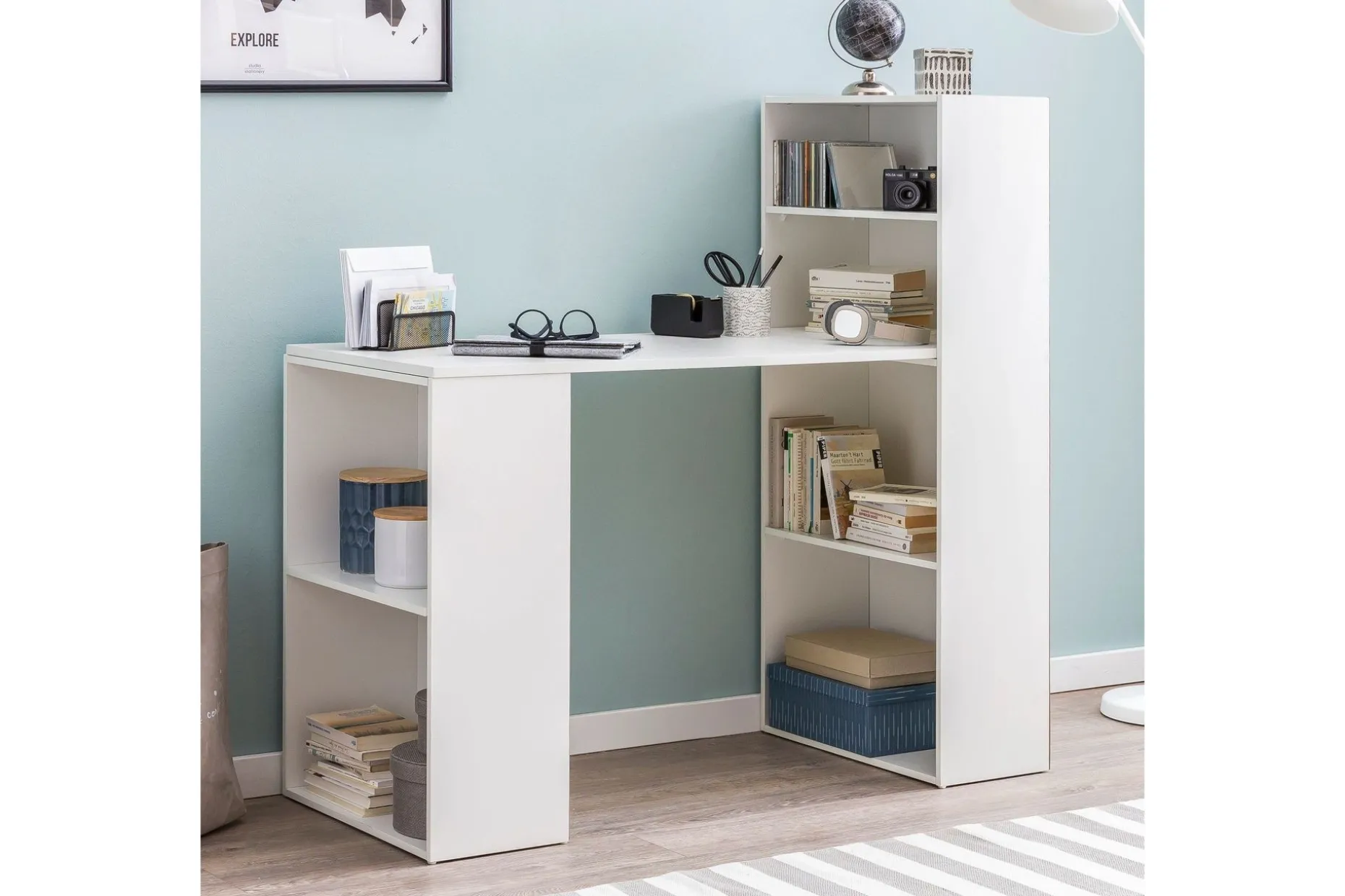Shuping Skrivebord 120 cm med Oppbevaringshyller