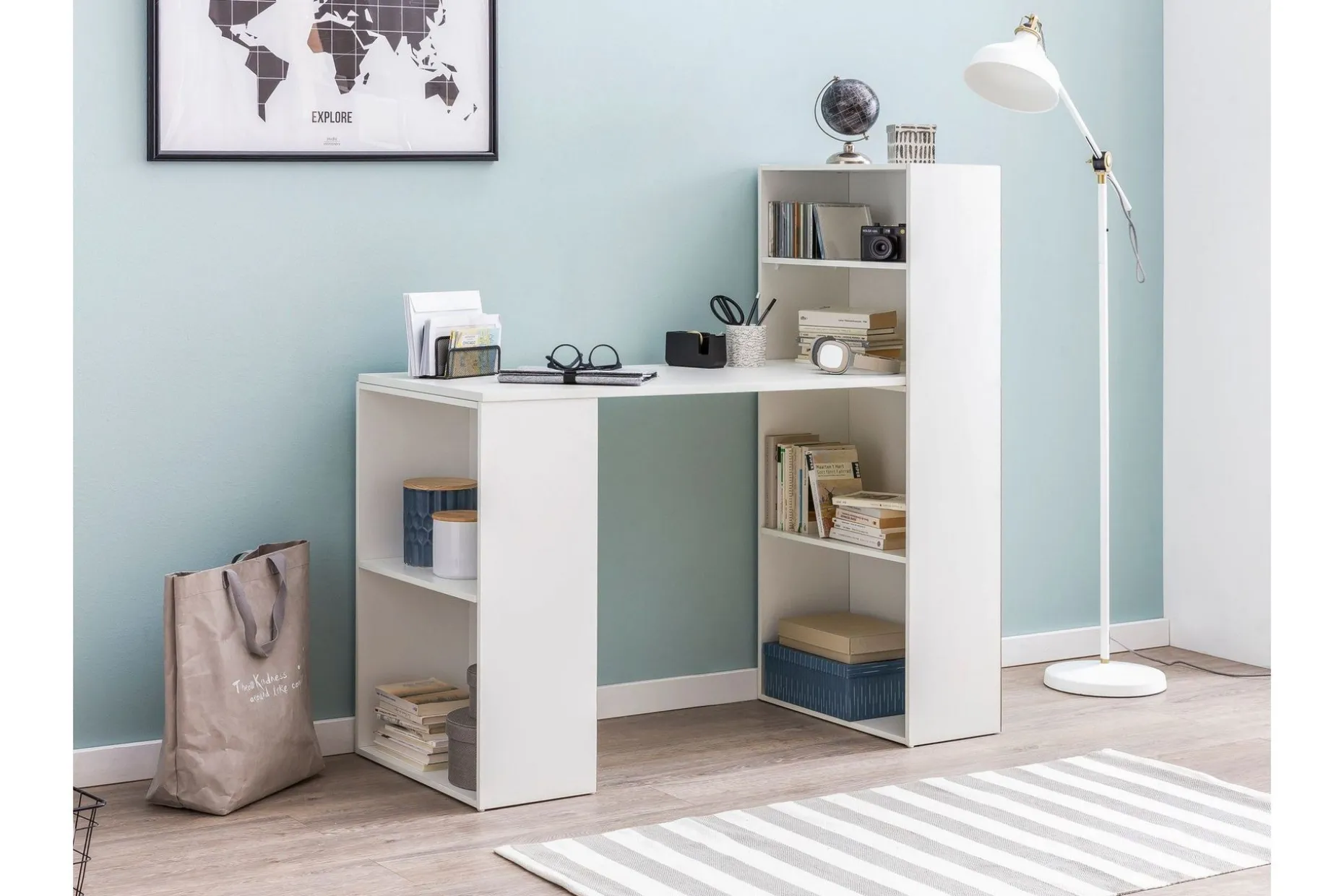 Shuping Skrivebord 120 cm med Oppbevaringshyller