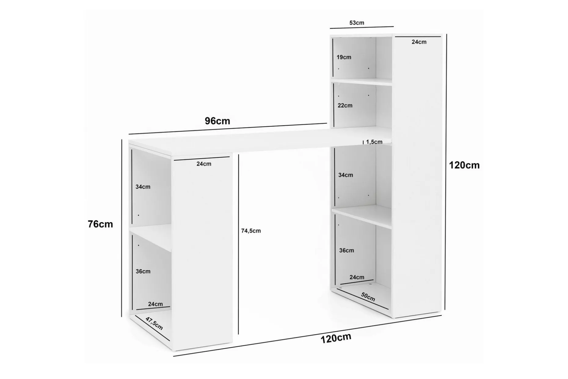 Shuping Skrivebord 120 cm med Oppbevaringshyller