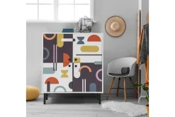 Sia Highboard 95x111 cm Hvit/Brun/Lilla/Gul