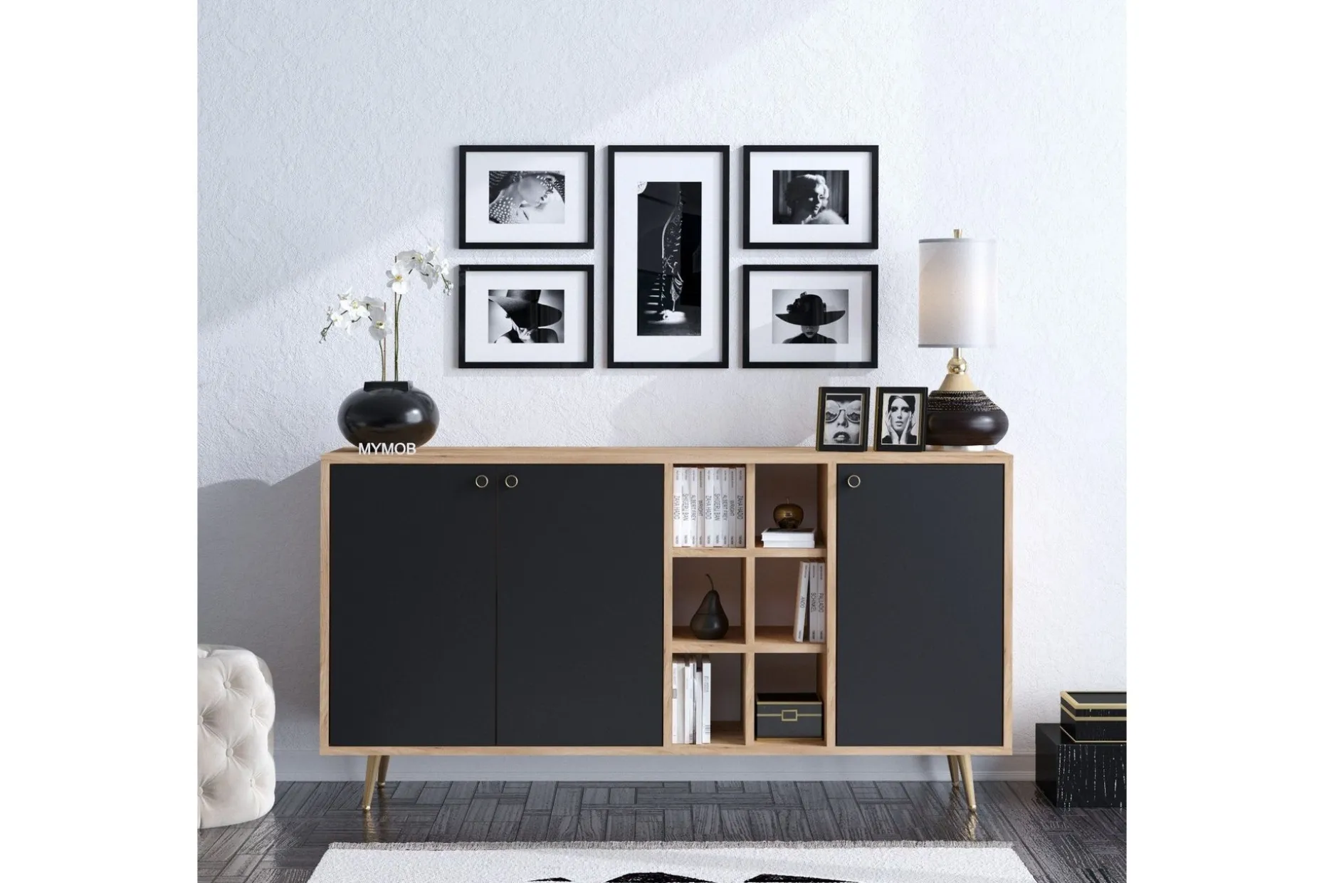 Sidobord Ek|Svart