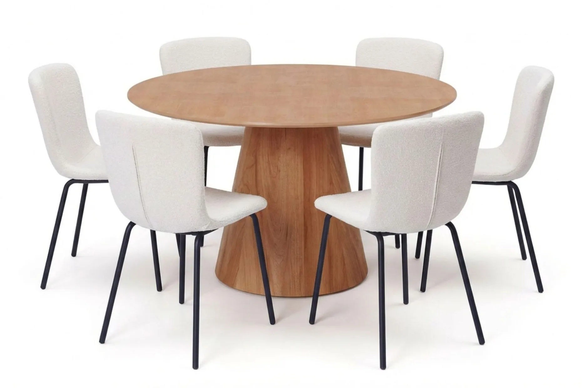 Siena spisegruppe rund 130 cm eik med 6 Katy spisestoler
