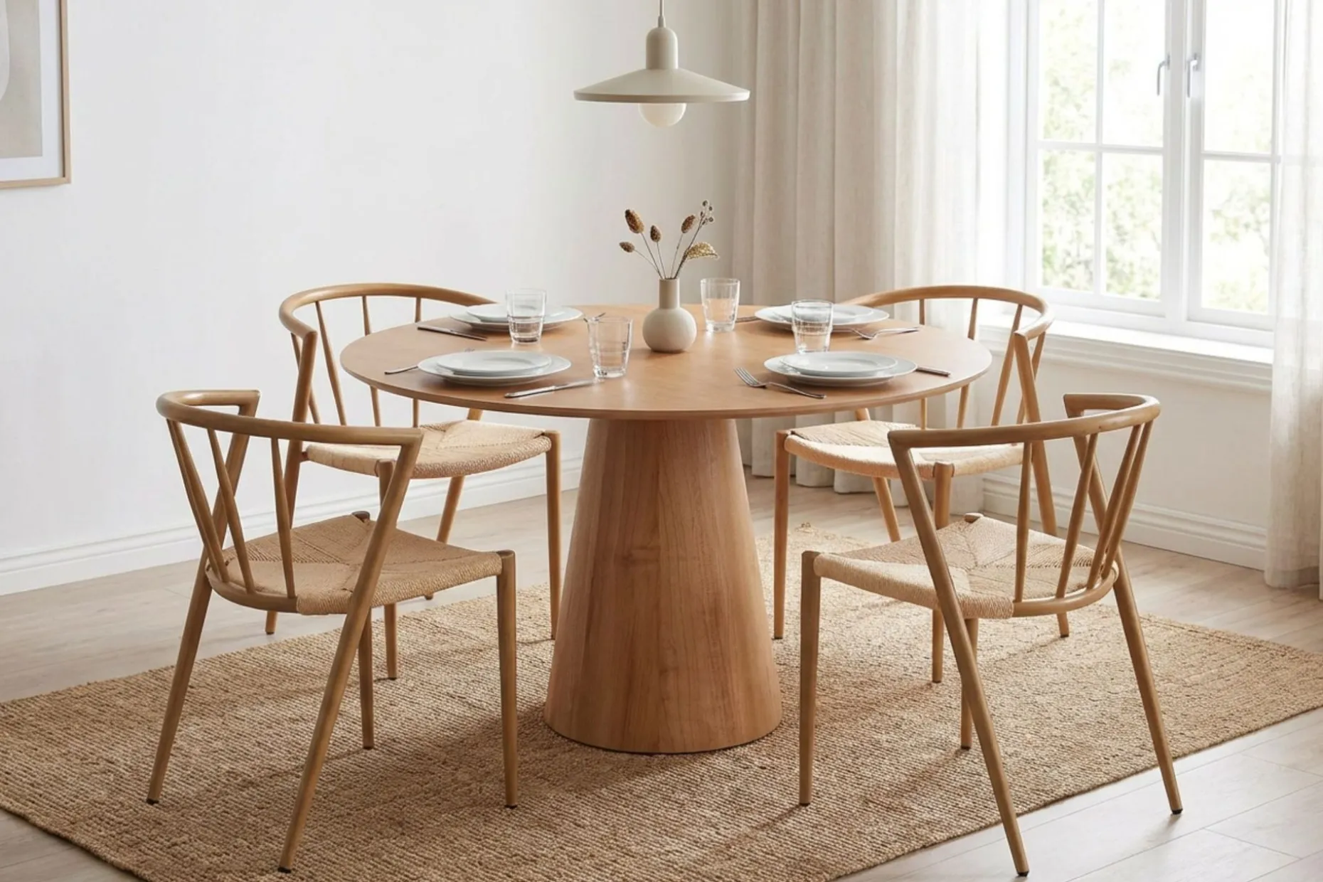 Siena spisegruppe rund 110 cm eik med 4 Winston spisestoler