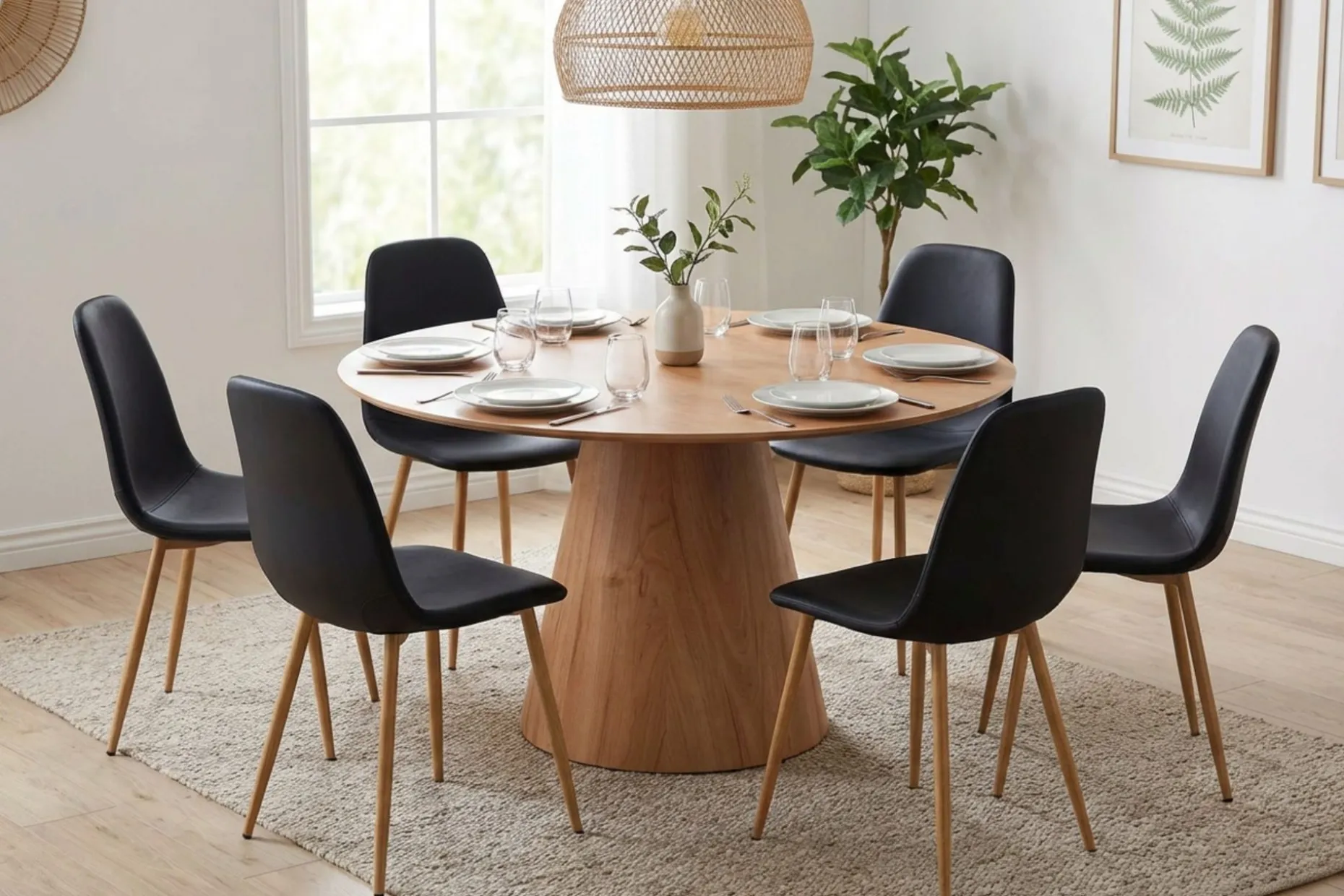 Siena spisegruppe rund 130 cm eik med 6 Nibe spisestoler