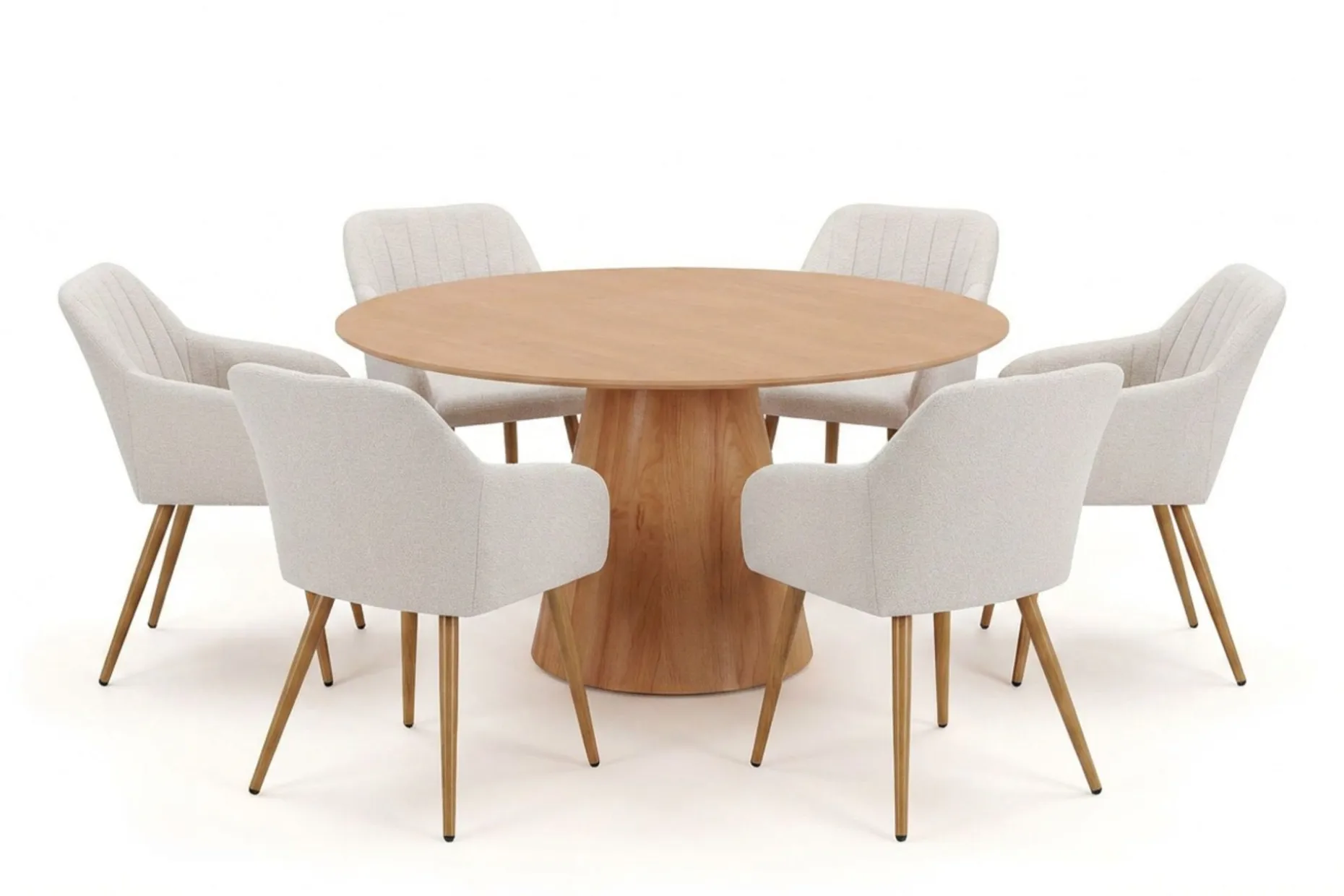 Siena spisegruppe rund 150 cm eik med 6 Filippa spisestoler