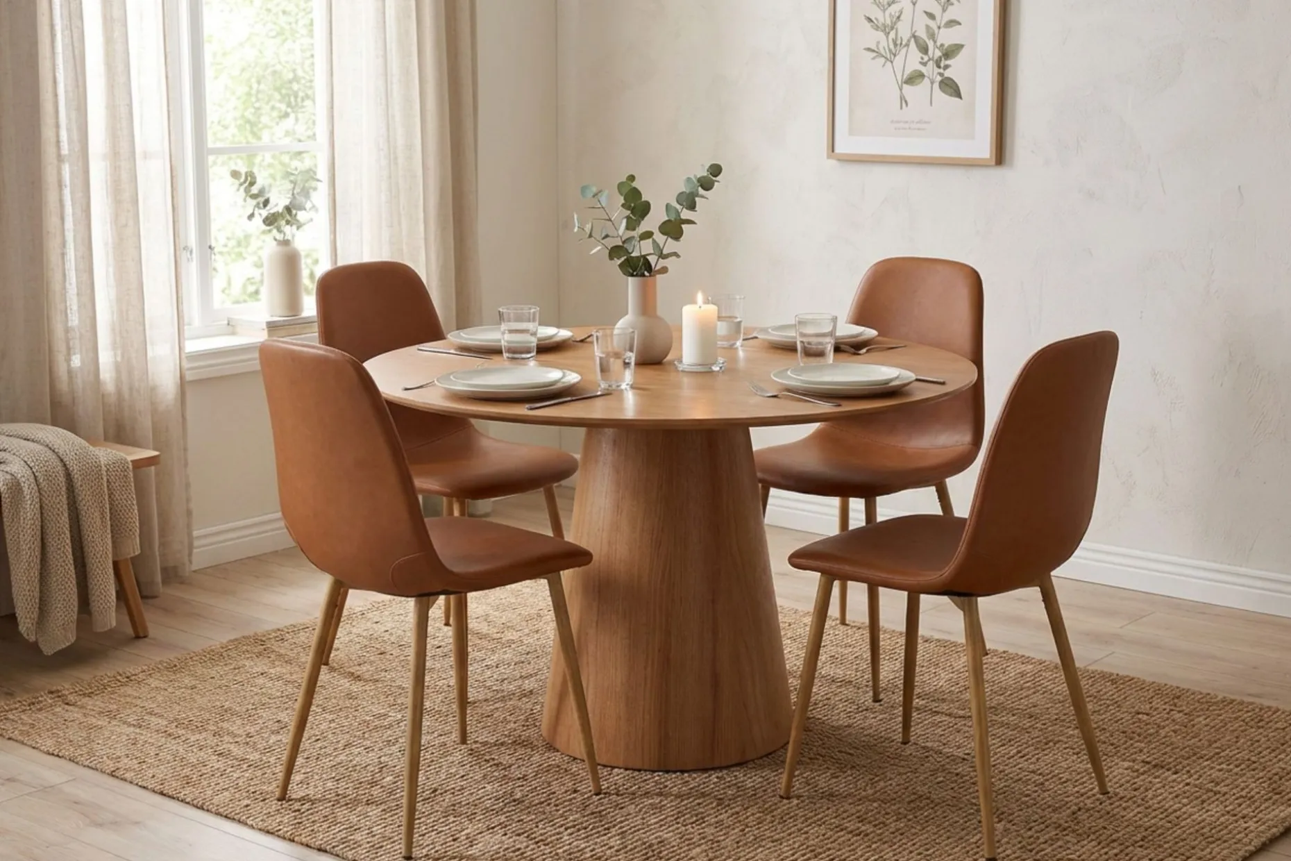 Siena spisegruppe rund 110 cm eik med 4 Nibe spisestoler