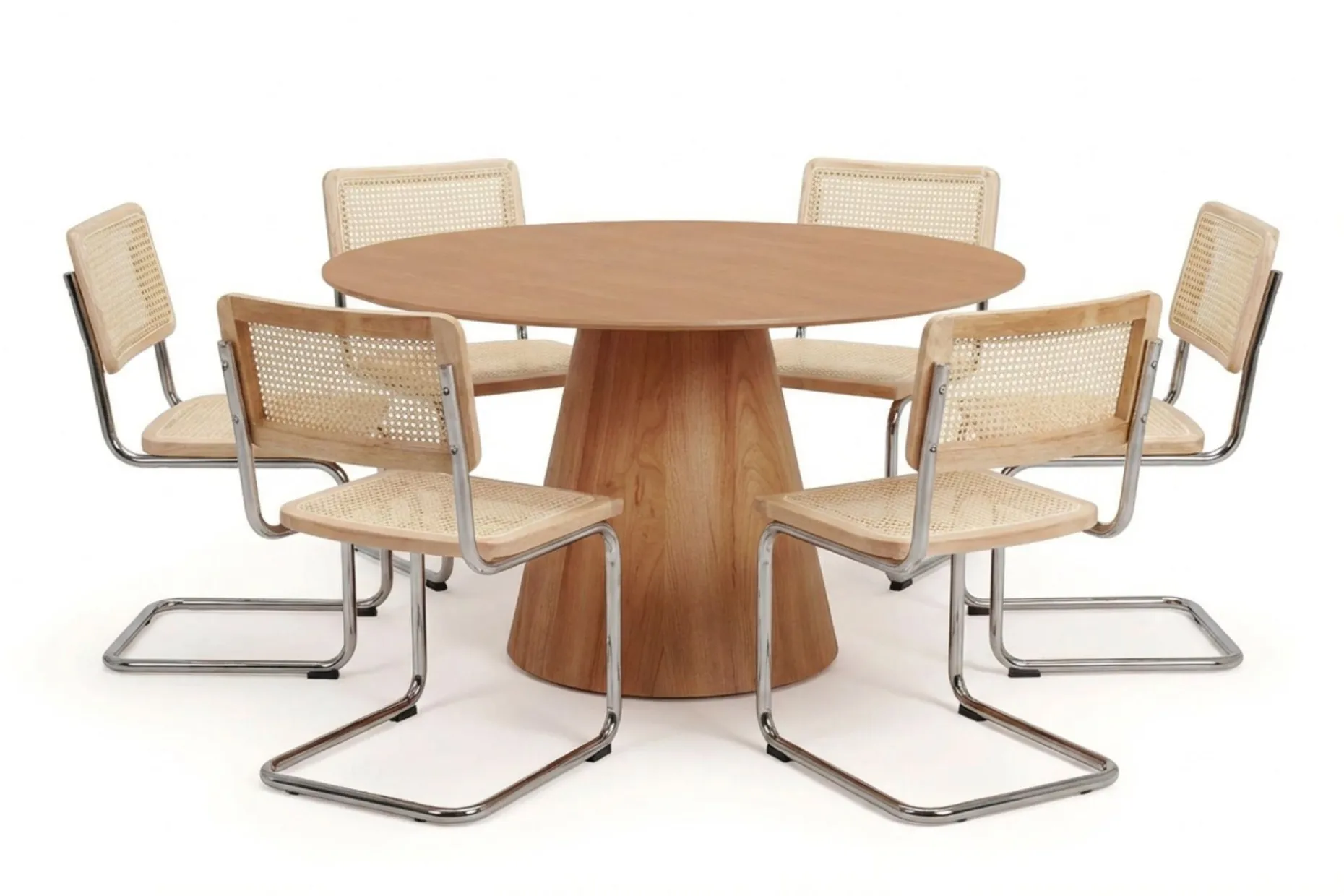 Siena spisegruppe rund 150 cm eik med 6 Build spisestoler