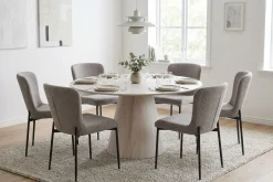 Siena spisegruppe rund 150 cm hvitlasert med 6 Elsie spisestoler