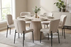 Siena spisegruppe rund 130 cm hvitlasert med 6 Elsie spisestoler