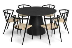 Siena spisegruppe rund 130 cm svart med 6 Winston spisestoler