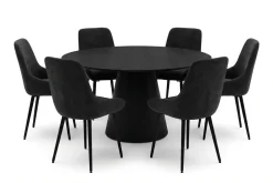 Siena Spisegruppe rund 150 cm Svart med 6 Alsarp spisestoler