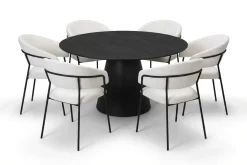 Siena spisegruppe rund 150 cm svart med 6 Karol spisestoler