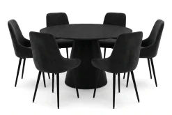 Siena spisegruppe rund 130 cm svart med 6 Alsarp spisestoler