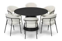 Siena spisegruppe rund 130 cm svart med 6 Karol spisestoler