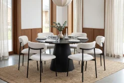 Siena spisegruppe rund 130 cm svart med 6 Lucy spisestoler