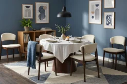 Siena spisegruppe rund 130 cm valnøtt med 6 Nala spisestoler