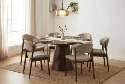 Siena spisegruppe rund 150 cm valnøtt med 6 Nala spisestoler