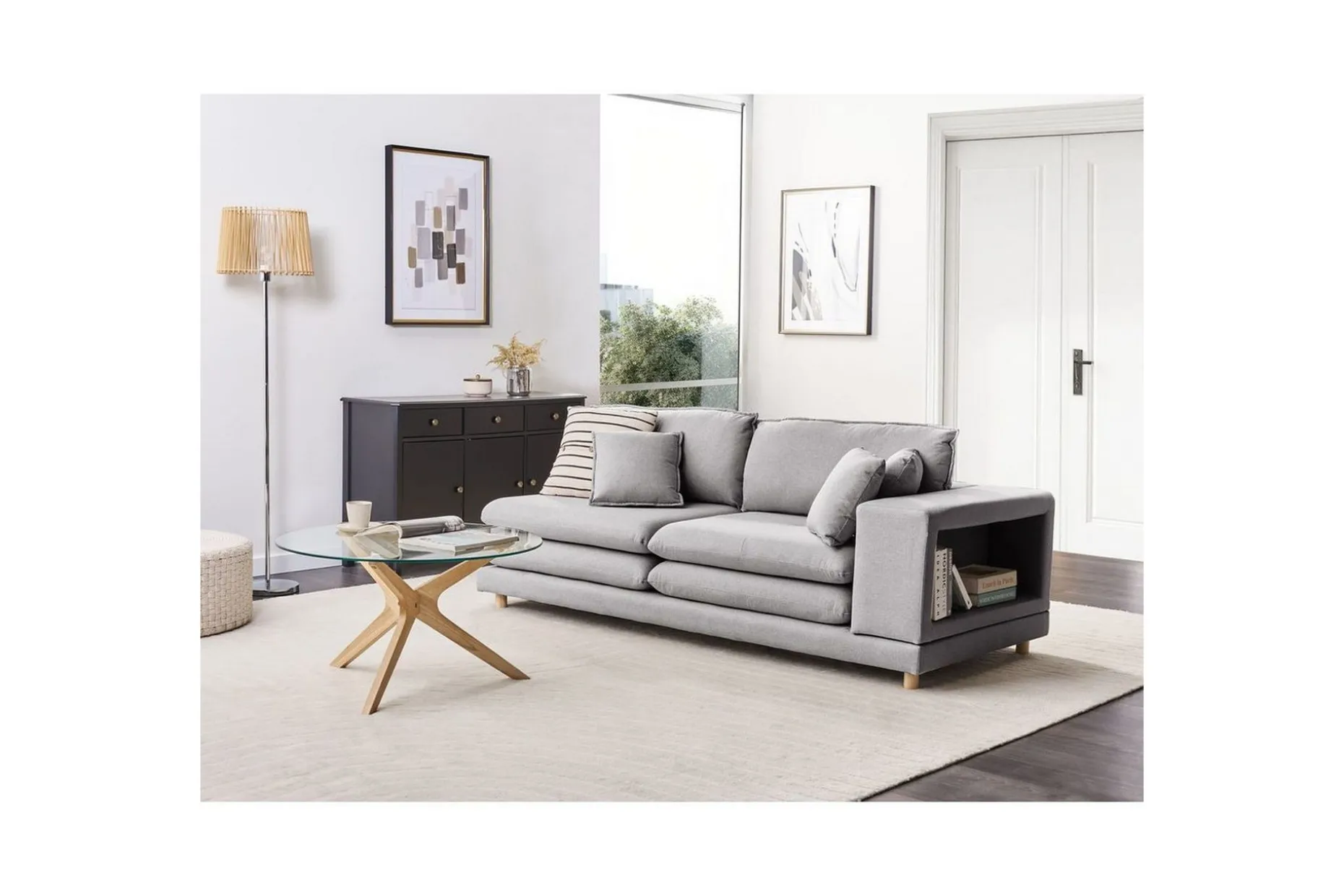 2-sitssoffa Beliani Heden Beige/ljust trä Grey||Light colored wood