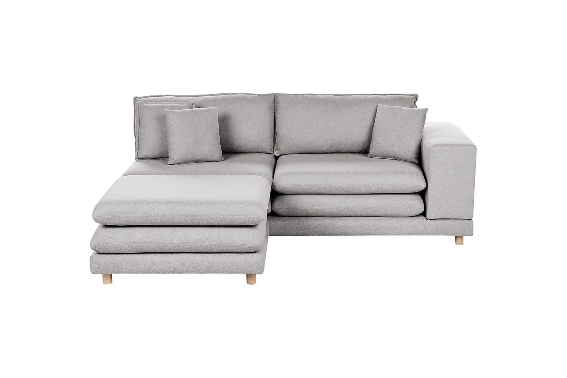 2-sitssoffa med fotpall Beliani Heden Beige/ljust trä Grey||Light colored wood