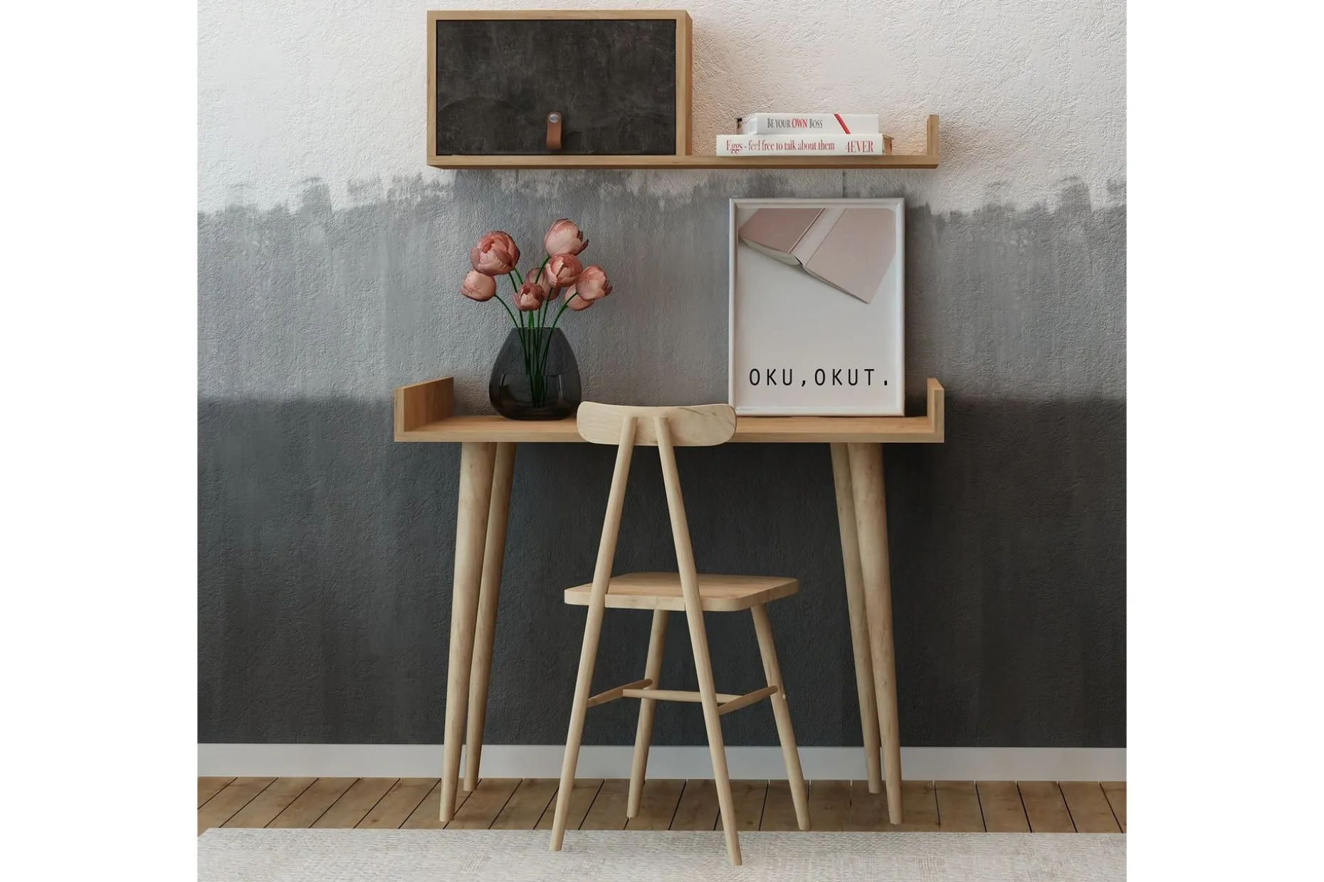 Skaberg Skrivebord 100 cm med Oppbevaring Vegghylle