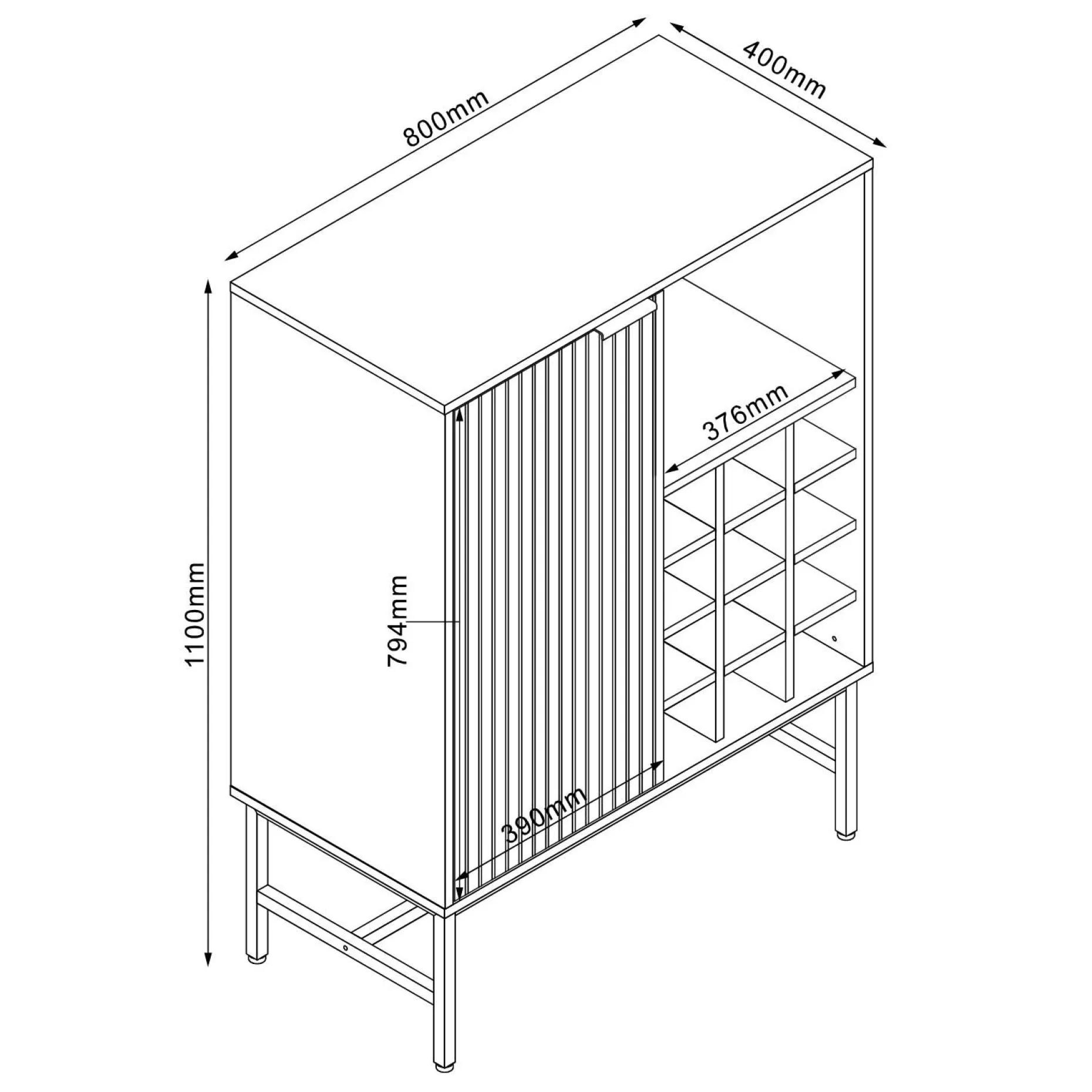 Skap HOME4YOU Helve med vinreol 80x40x110 cm melamin