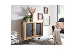 Skjenk Wohnling Massivt tre 80 cm 3D kant steinoptikk front 2 dører moderne