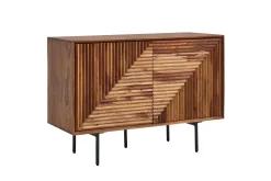 Skjenk Wohnling massivt tre, 3D geometrisk front, push-to-open, industriell loftstil 100 cm