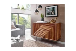 Skjenk Wohnling massivt tre, 3D geometrisk front, push-to-open, industriell loftstil 100 cm