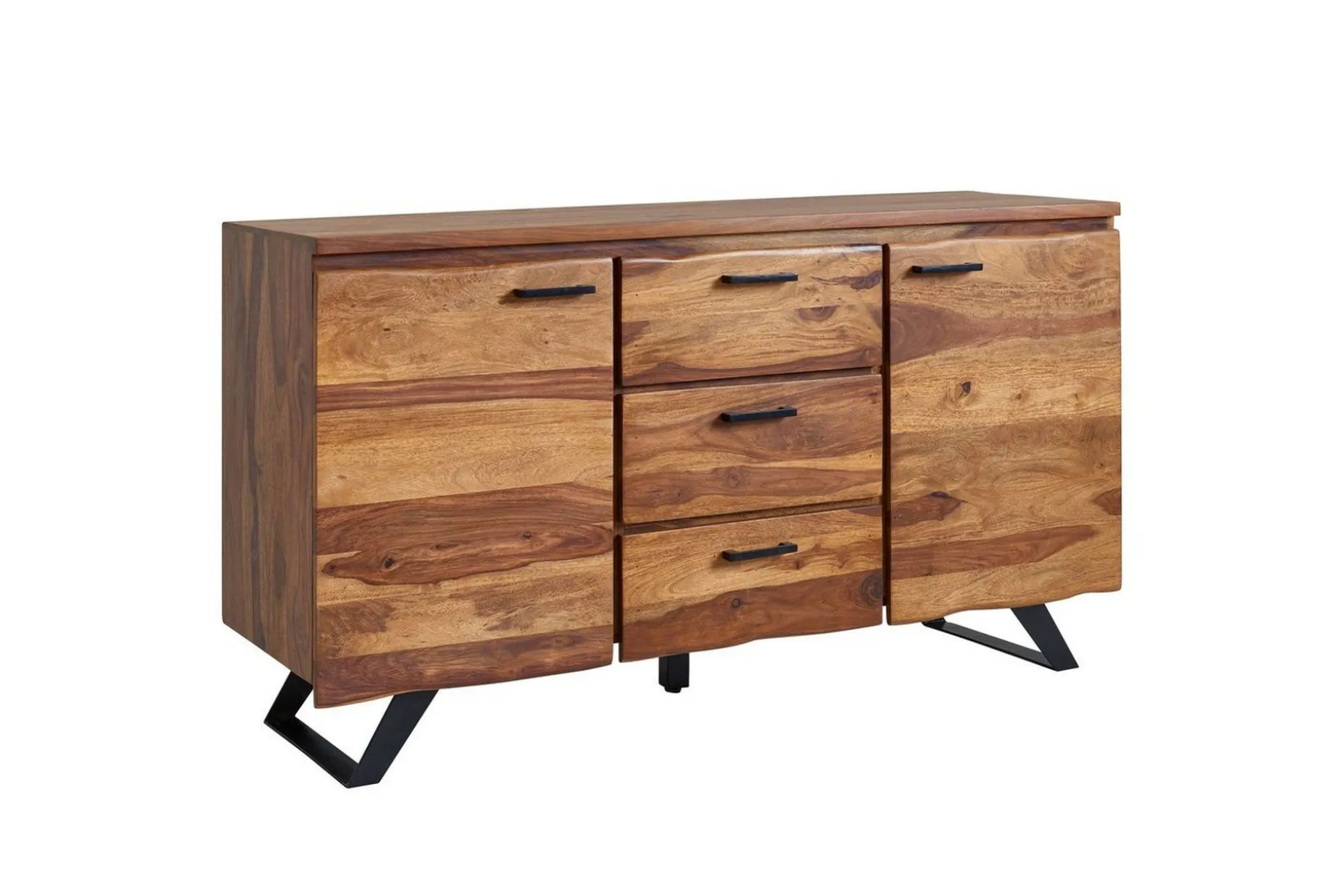 Skjenk Wohnling Massivt treverk trekanter 145 cm med 2 dører 3 skuffer industriell