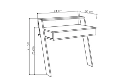 Skoved Skrivebord 94 cm med Oppbevaringsskuff + Hylle