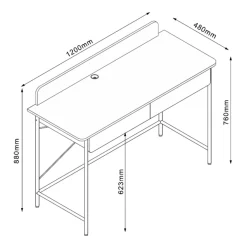 Skrivebord HOME4YOU Ferdie 120x48x88 cm ask/hvit