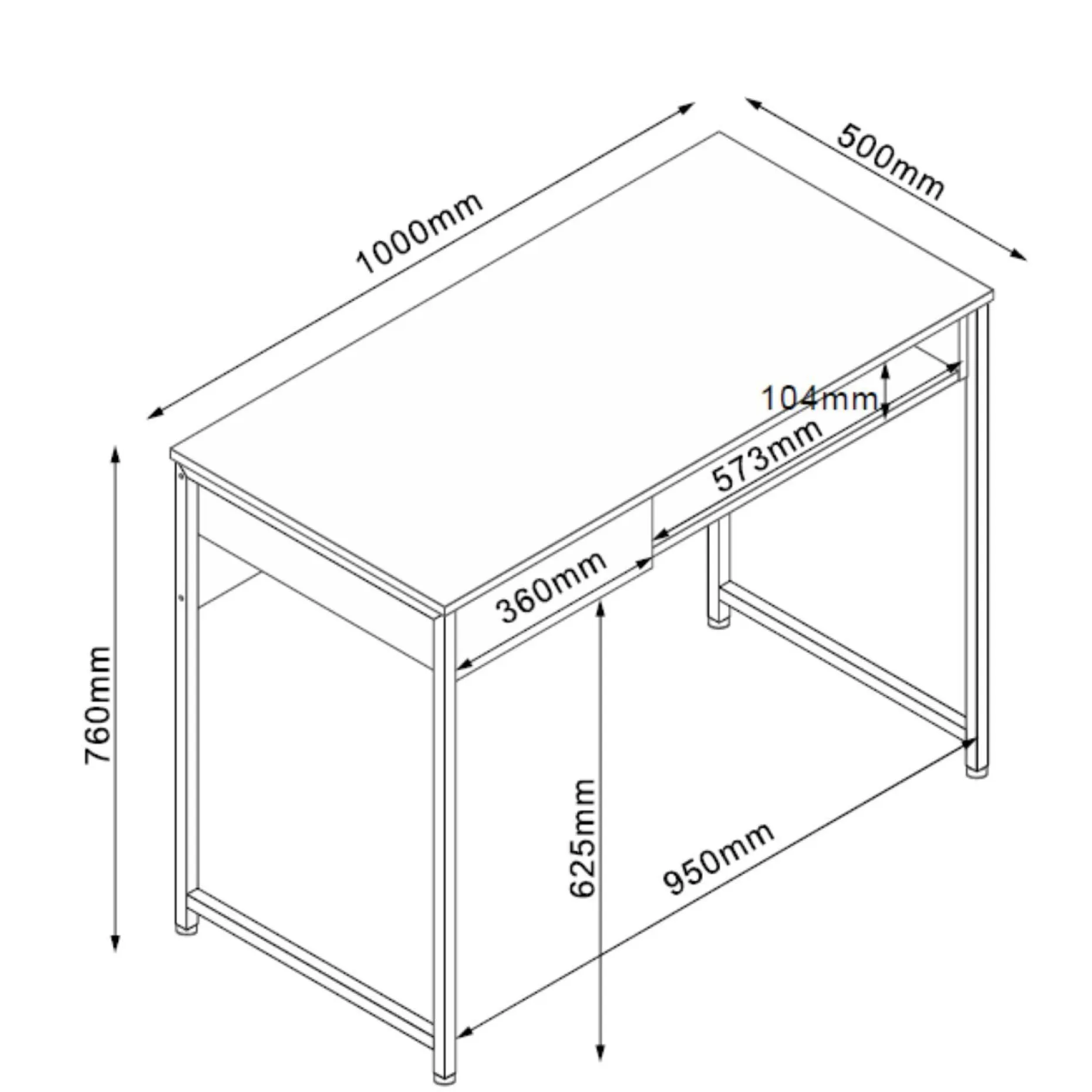 Skrivebord HOME4YOU 100x50x76 cm rustikk/svart