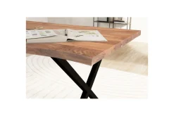 Skrivebord Wohnling Massivt treverk trekanter metallbein landlig stil Svart, krysset, 180x90 cm
