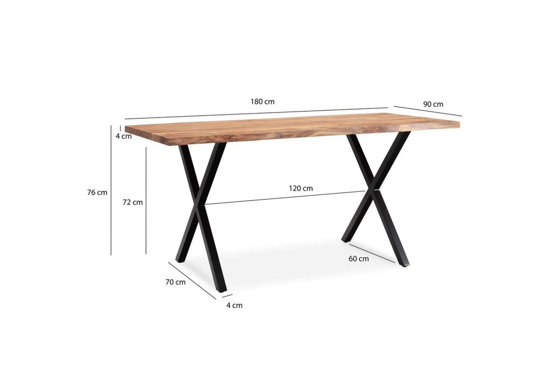 Skrivebord Wohnling Massivt treverk trekanter metallbein landlig stil Svart, krysset, 180x90 cm