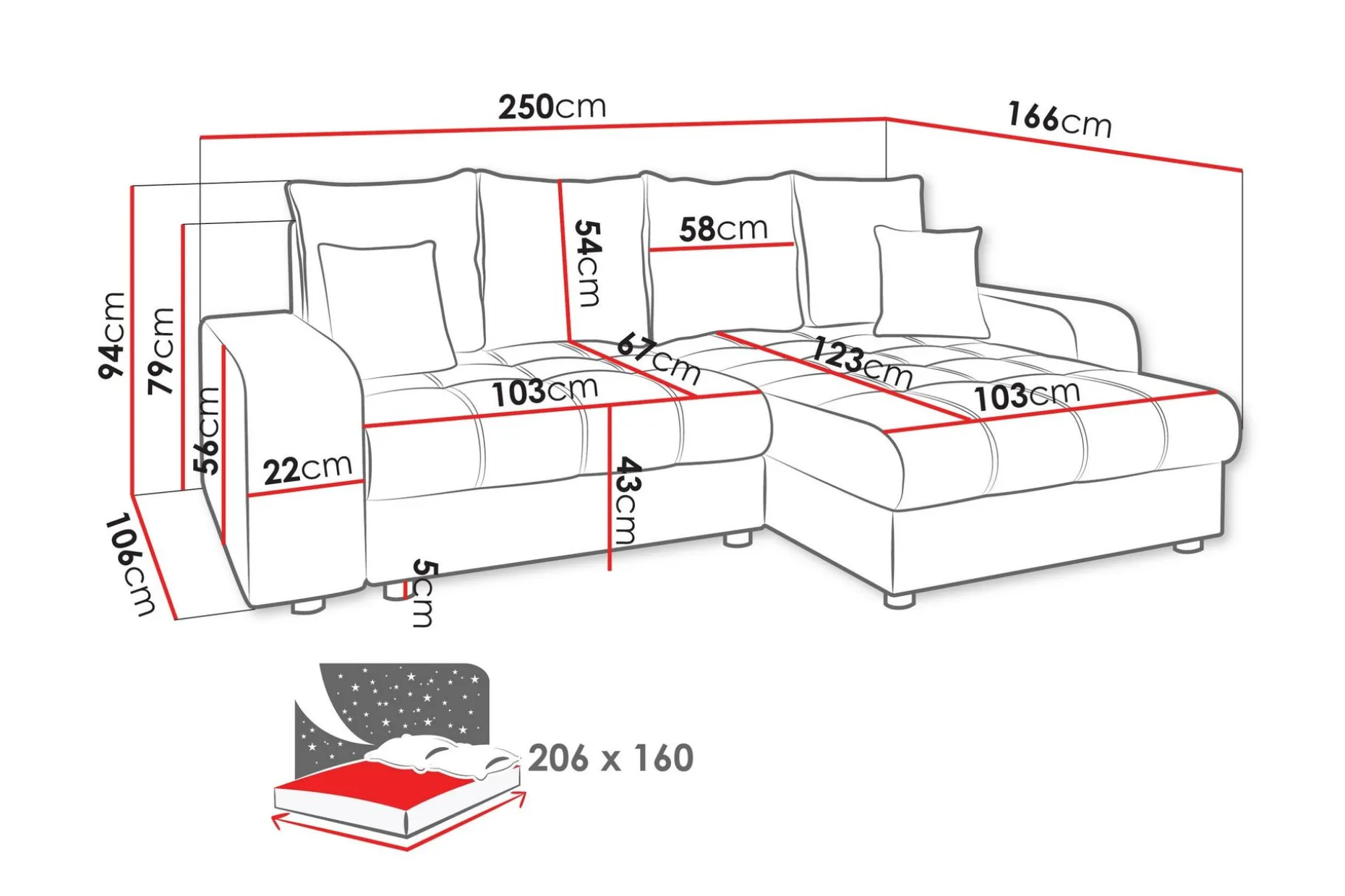 Smolmark Sovesofa med Sjeselong 3-seter