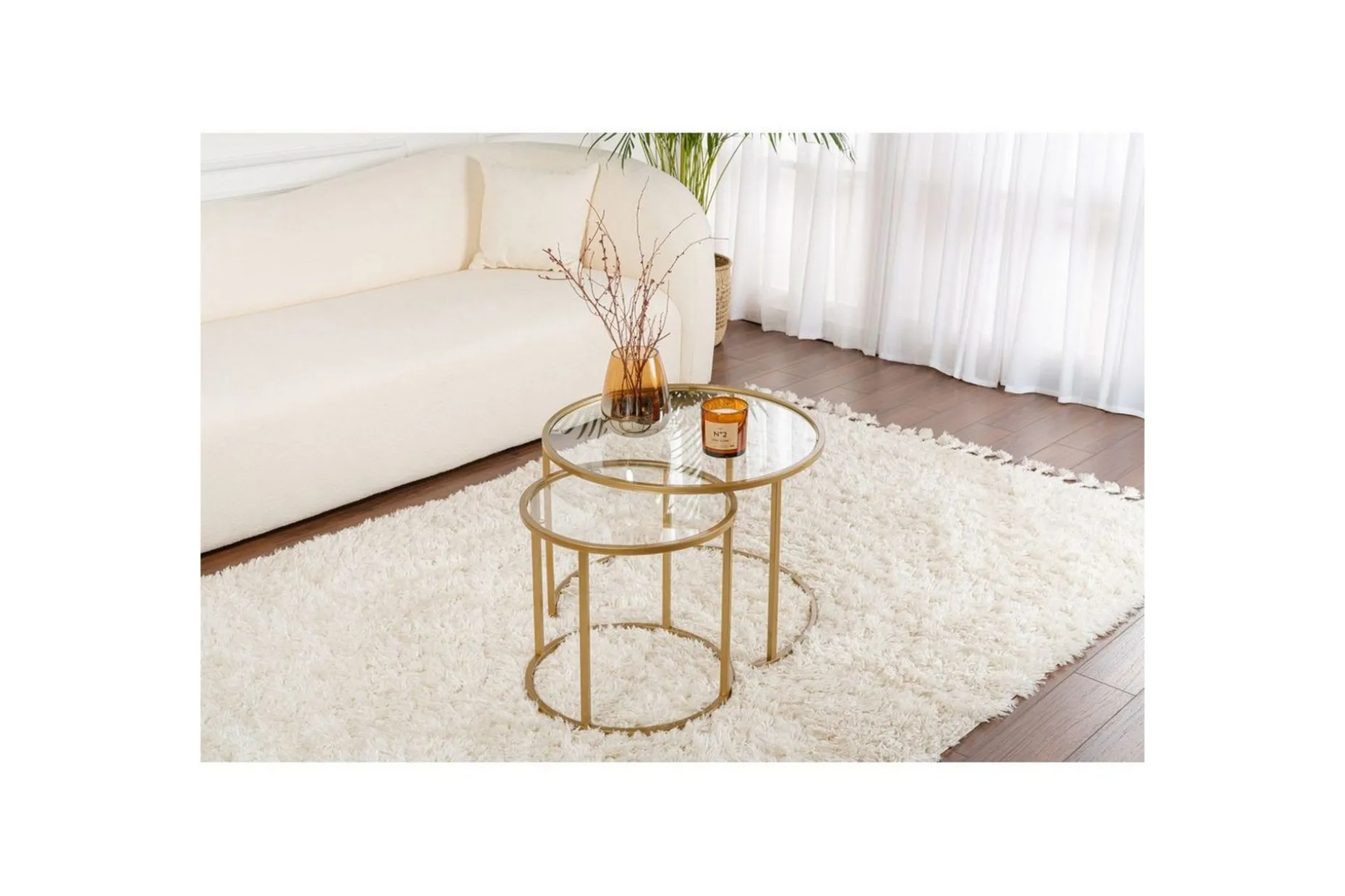 Sofabordsett 2 stykker Rikiya Liten Gulltransparent