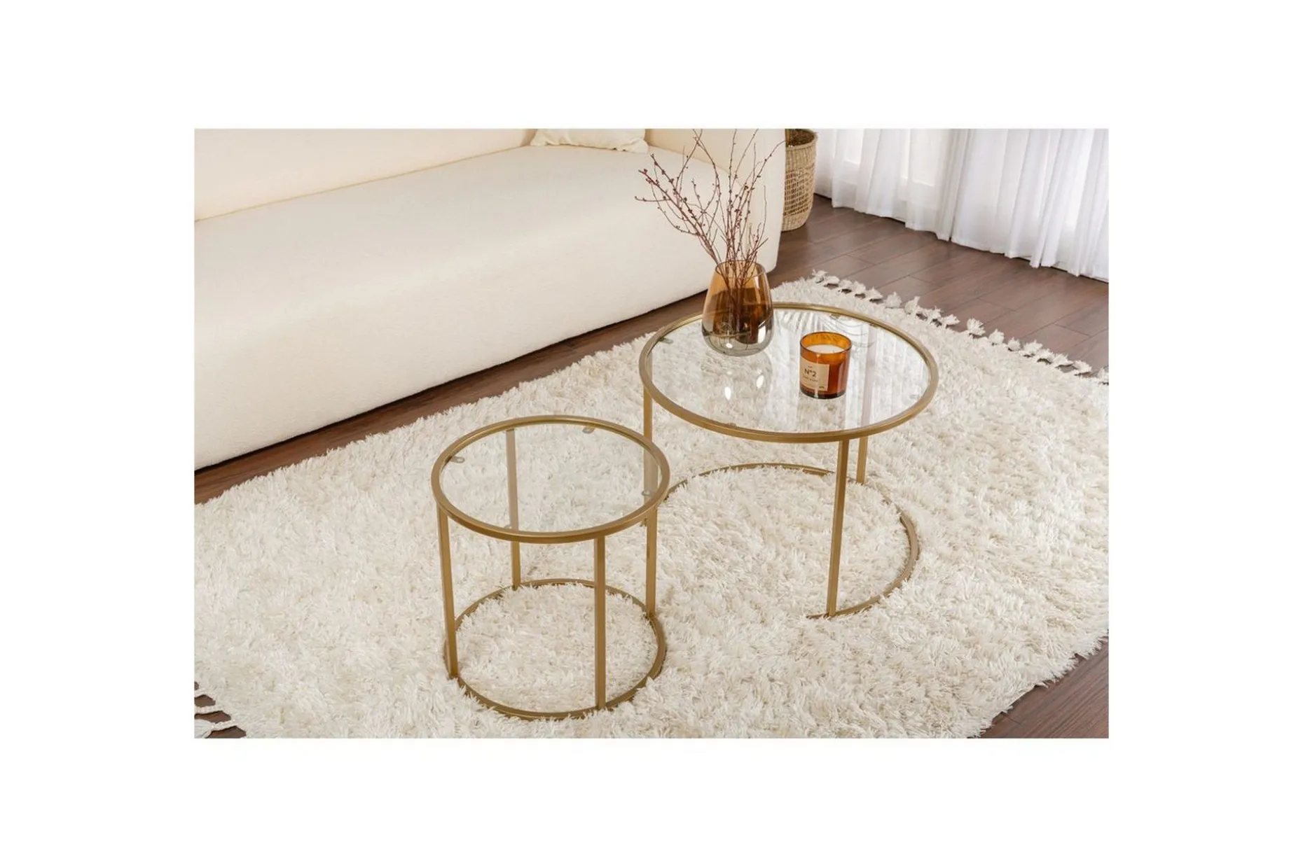Sofabordsett 2 stykker Rikiya Liten Gulltransparent