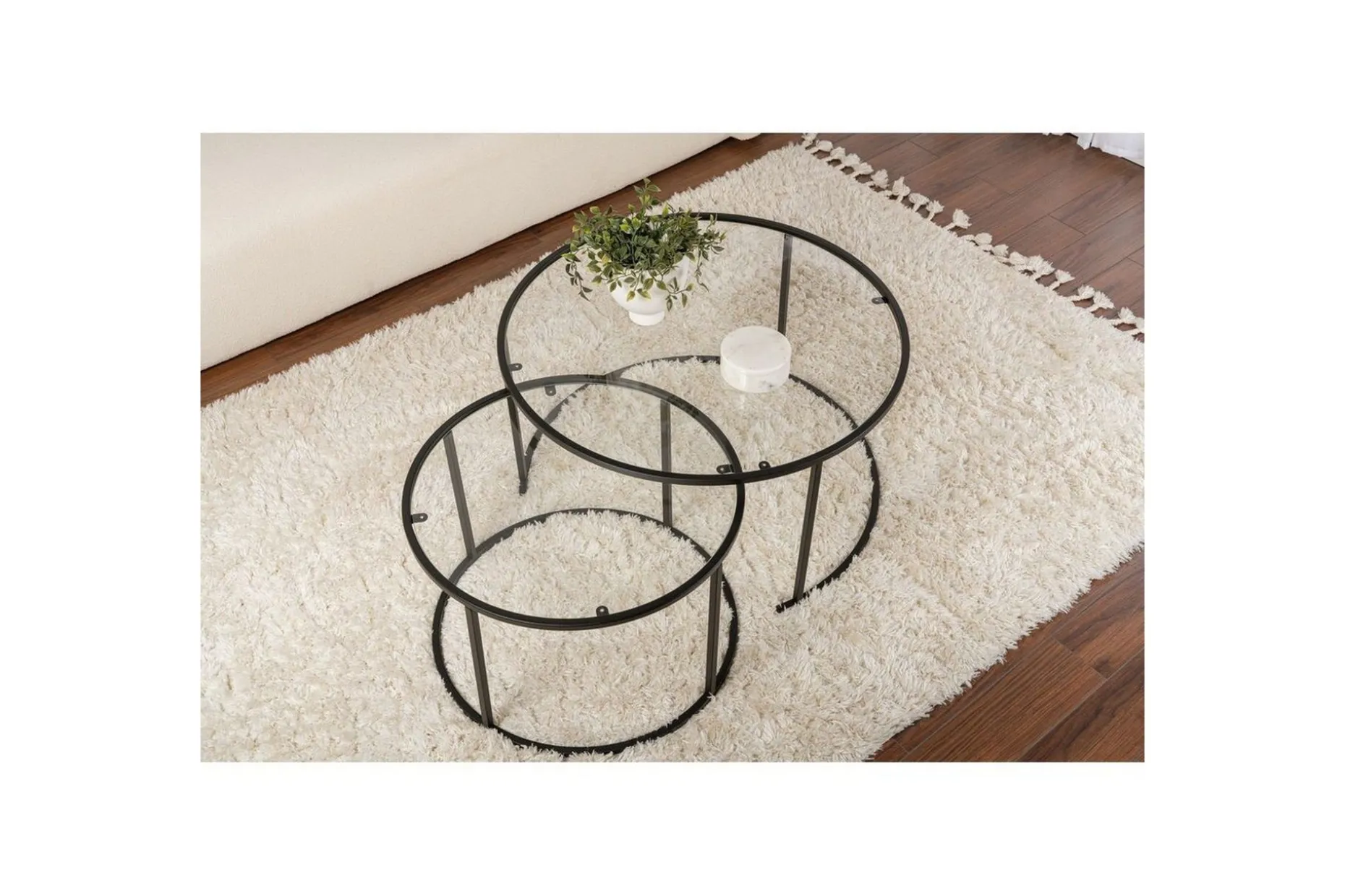 Sofabordsett 2 stykker Rikiya Svart Transparent